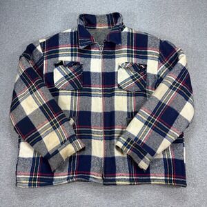 Vintage Flannel Jacket Mens 3XL Blue White Plaid Sherpa Lined Field Work Shacket